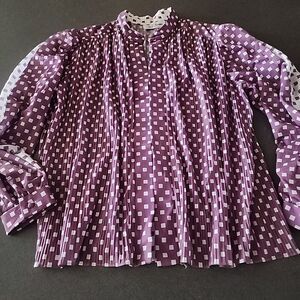 Vintage 70's Hal Ferman Womens S/M Flowing Blouse sleeve Purple White Squares